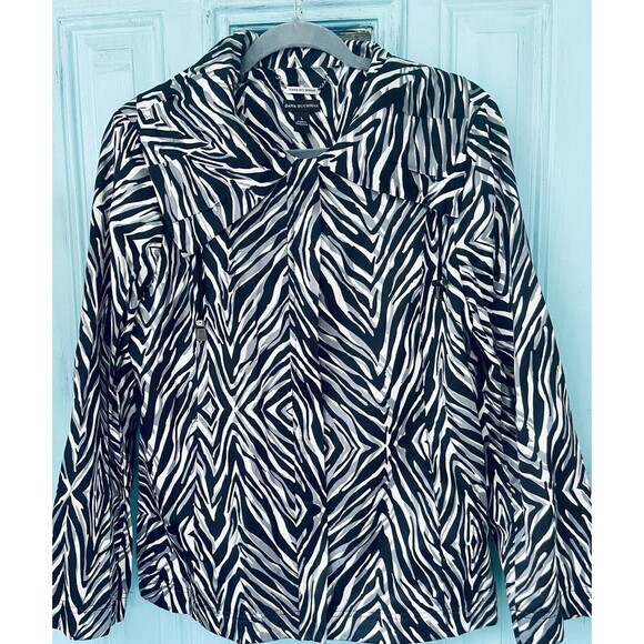 Dana Buchman Large Jacket Womens Black And White Zebra Print Zip Up With Pockets - Picture 1 of 6